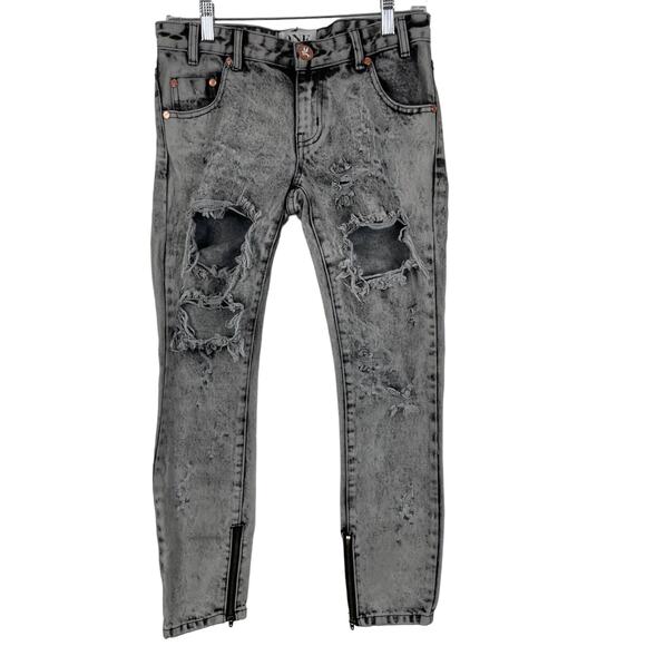 One X OneTeaspoon Trashed Free Birds Distressed Zipped Ankle Women's Jeans 22 - Picture 1 of 7